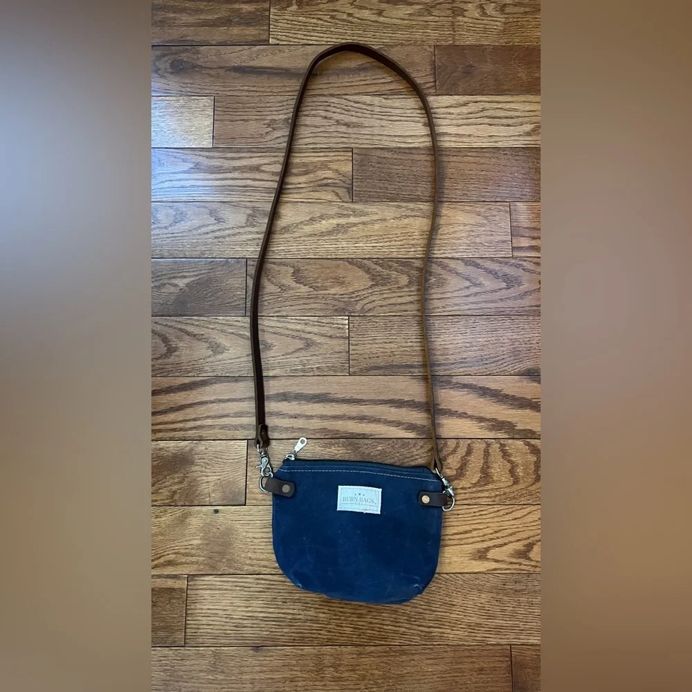 Burn Bag Mini Crossbody Bag - Navy With Leather Strap